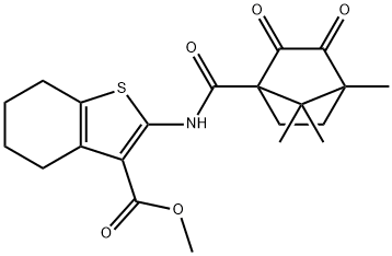 methyl 2-{[(4,7,7-trimethyl-2,3-dioxobicyclo[2.2.1]hept-1-yl)carbonyl]amino}-4,5,6,7-tetrahydro-1-benzothiophene-3-carboxylate Structure