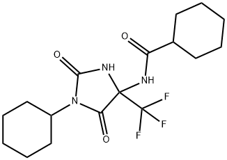 N-[1-cyclohexyl-2,5-dioxo-4-(trifluoromethyl)-4-imidazolidinyl]cyclohexanecarboxamide Structure