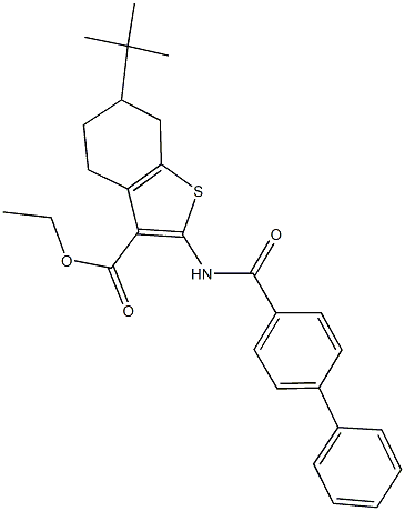 ethyl 2-[([1,1'-biphenyl]-4-ylcarbonyl)amino]-6-tert-butyl-4,5,6,7-tetrahydro-1-benzothiophene-3-carboxylate 구조식 이미지