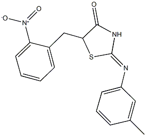 5-{2-nitrobenzyl}-2-[(3-methylphenyl)imino]-1,3-thiazolidin-4-one 구조식 이미지