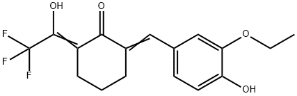 2-(3-ethoxy-4-hydroxybenzylidene)-6-(2,2,2-trifluoro-1-hydroxyethylidene)cyclohexanone Structure