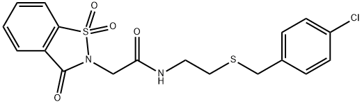 N-{2-[(4-chlorobenzyl)sulfanyl]ethyl}-2-(1,1-dioxido-3-oxo-1,2-benzisothiazol-2(3H)-yl)acetamide 구조식 이미지