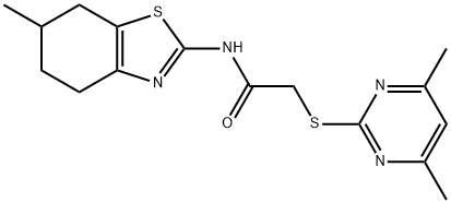 2-[(4,6-dimethyl-2-pyrimidinyl)sulfanyl]-N-(6-methyl-4,5,6,7-tetrahydro-1,3-benzothiazol-2-yl)acetamide Structure
