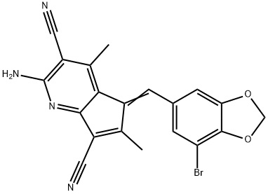 2-amino-5-[(7-bromo-1,3-benzodioxol-5-yl)methylene]-4,6-dimethyl-5H-cyclopenta[b]pyridine-3,7-dicarbonitrile 구조식 이미지