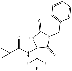 N-[1-benzyl-2,5-dioxo-4-(trifluoromethyl)-4-imidazolidinyl]-2,2-dimethylpropanamide Structure