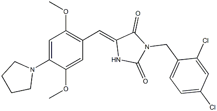 3-(2,4-dichlorobenzyl)-5-[2,5-dimethoxy-4-(1-pyrrolidinyl)benzylidene]-2,4-imidazolidinedione Structure