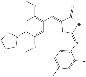 5-[2,5-dimethoxy-4-(1-pyrrolidinyl)benzylidene]-2-[(2,4-dimethylphenyl)imino]-1,3-thiazolidin-4-one Structure