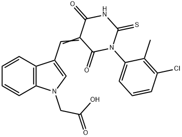 {3-[(1-(3-chloro-2-methylphenyl)-4,6-dioxo-2-thioxotetrahydro-5(2H)-pyrimidinylidene)methyl]-1H-indol-1-yl}acetic acid Structure