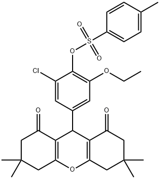 2-chloro-6-ethoxy-4-(3,3,6,6-tetramethyl-1,8-dioxo-2,3,4,5,6,7,8,9-octahydro-1H-xanthen-9-yl)phenyl 4-methylbenzenesulfonate 구조식 이미지