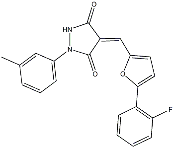 4-{[5-(2-fluorophenyl)-2-furyl]methylene}-1-(3-methylphenyl)-3,5-pyrazolidinedione 구조식 이미지