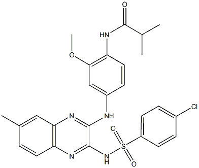 N-{4-[(3-{[(4-chlorophenyl)sulfonyl]amino}-7-methyl-2-quinoxalinyl)amino]-2-methoxyphenyl}-2-methylpropanamide 구조식 이미지