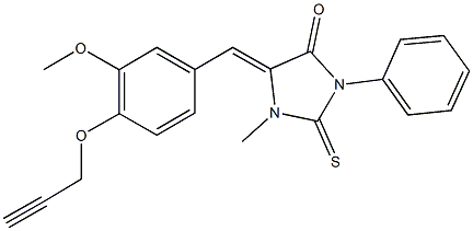 5-[3-methoxy-4-(prop-2-ynyloxy)benzylidene]-1-methyl-3-phenyl-2-thioxoimidazolidin-4-one 구조식 이미지