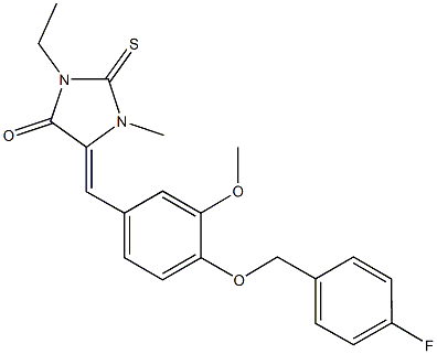 3-ethyl-5-{4-[(4-fluorobenzyl)oxy]-3-methoxybenzylidene}-1-methyl-2-thioxoimidazolidin-4-one Structure