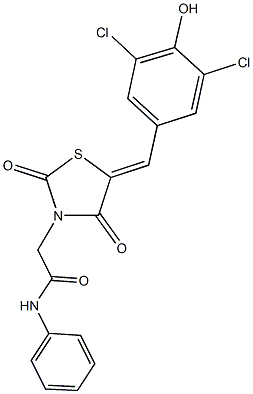 2-[5-(3,5-dichloro-4-hydroxybenzylidene)-2,4-dioxo-1,3-thiazolidin-3-yl]-N-phenylacetamide 구조식 이미지