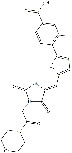 3-methyl-4-[5-({3-[2-(4-morpholinyl)-2-oxoethyl]-2,4-dioxo-1,3-thiazolidin-5-ylidene}methyl)-2-furyl]benzoic acid Structure