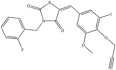 3-(2-fluorobenzyl)-5-[3-iodo-5-methoxy-4-(2-propynyloxy)benzylidene]-1,3-thiazolidine-2,4-dione 구조식 이미지