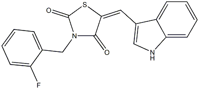 3-(2-fluorobenzyl)-5-(1H-indol-3-ylmethylene)-1,3-thiazolidine-2,4-dione 구조식 이미지