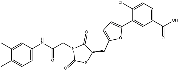 4-chloro-3-[5-({3-[2-(3,4-dimethylanilino)-2-oxoethyl]-2,4-dioxo-1,3-thiazolidin-5-ylidene}methyl)-2-furyl]benzoic acid 구조식 이미지