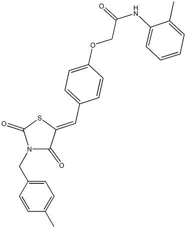 2-(4-{[3-(4-methylbenzyl)-2,4-dioxo-1,3-thiazolidin-5-ylidene]methyl}phenoxy)-N-(2-methylphenyl)acetamide Structure