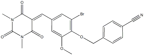 4-({2-bromo-4-[(1,3-dimethyl-2,4,6-trioxotetrahydro-5(2H)-pyrimidinylidene)methyl]-6-methoxyphenoxy}methyl)benzonitrile Structure