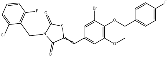 5-{3-bromo-4-[(4-fluorobenzyl)oxy]-5-methoxybenzylidene}-3-(2-chloro-6-fluorobenzyl)-1,3-thiazolidine-2,4-dione Structure