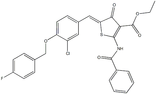 ethyl 2-(benzoylamino)-5-{3-chloro-4-[(4-fluorobenzyl)oxy]benzylidene}-4-oxo-4,5-dihydro-3-thiophenecarboxylate Structure