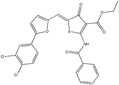 ethyl 2-(benzoylamino)-5-{[5-(3,4-dichlorophenyl)-2-furyl]methylene}-4-oxo-4,5-dihydro-3-thiophenecarboxylate 구조식 이미지