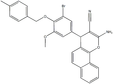 2-amino-4-{3-bromo-5-methoxy-4-[(4-methylbenzyl)oxy]phenyl}-4H-benzo[h]chromene-3-carbonitrile Structure