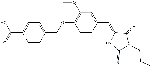 4-({2-methoxy-4-[(5-oxo-1-propyl-2-thioxo-4-imidazolidinylidene)methyl]phenoxy}methyl)benzoic acid 구조식 이미지