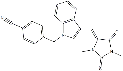 4-({3-[(1,3-dimethyl-5-oxo-2-thioxo-4-imidazolidinylidene)methyl]-1H-indol-1-yl}methyl)benzonitrile Structure