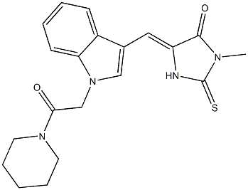 3-methyl-5-({1-[2-oxo-2-(1-piperidinyl)ethyl]-1H-indol-3-yl}methylene)-2-thioxo-4-imidazolidinone Structure