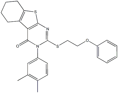 3-(3,4-dimethylphenyl)-2-[(2-phenoxyethyl)sulfanyl]-5,6,7,8-tetrahydro[1]benzothieno[2,3-d]pyrimidin-4(3H)-one 구조식 이미지