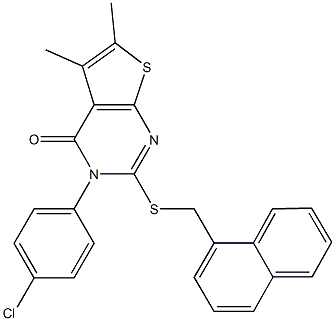3-(4-chlorophenyl)-5,6-dimethyl-2-[(1-naphthylmethyl)sulfanyl]thieno[2,3-d]pyrimidin-4(3H)-one 구조식 이미지