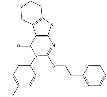 3-(4-ethylphenyl)-2-[(2-phenylethyl)sulfanyl]-5,6,7,8-tetrahydro[1]benzothieno[2,3-d]pyrimidin-4(3H)-one 구조식 이미지