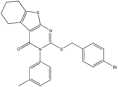 2-[(4-bromobenzyl)sulfanyl]-3-(3-methylphenyl)-5,6,7,8-tetrahydro[1]benzothieno[2,3-d]pyrimidin-4(3H)-one 구조식 이미지