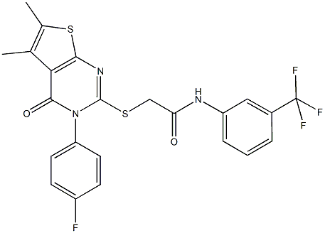 2-{[3-(4-fluorophenyl)-5,6-dimethyl-4-oxo-3,4-dihydrothieno[2,3-d]pyrimidin-2-yl]sulfanyl}-N-[3-(trifluoromethyl)phenyl]acetamide Structure