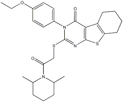 2-{[2-(2,6-dimethyl-1-piperidinyl)-2-oxoethyl]sulfanyl}-3-(4-ethoxyphenyl)-5,6,7,8-tetrahydro[1]benzothieno[2,3-d]pyrimidin-4(3H)-one 구조식 이미지