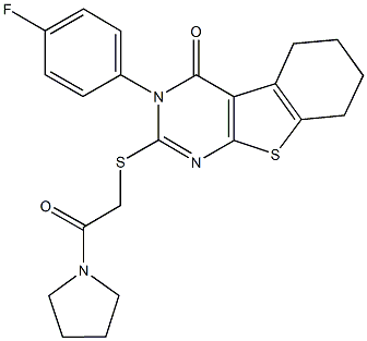 3-(4-fluorophenyl)-2-{[2-oxo-2-(1-pyrrolidinyl)ethyl]sulfanyl}-5,6,7,8-tetrahydro[1]benzothieno[2,3-d]pyrimidin-4(3H)-one 구조식 이미지