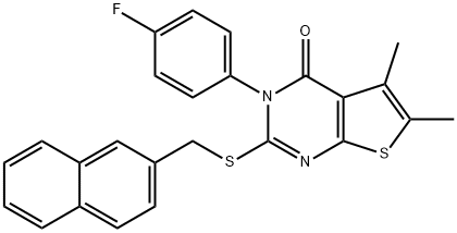 3-(4-fluorophenyl)-5,6-dimethyl-2-[(2-naphthylmethyl)sulfanyl]thieno[2,3-d]pyrimidin-4(3H)-one 구조식 이미지