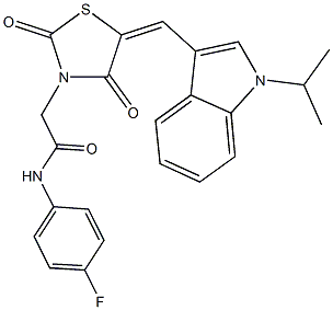 N-(4-fluorophenyl)-2-{5-[(1-isopropyl-1H-indol-3-yl)methylene]-2,4-dioxo-1,3-thiazolidin-3-yl}acetamide 구조식 이미지