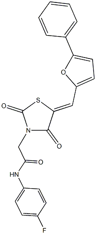 2-{2,4-dioxo-5-[(5-phenyl-2-furyl)methylene]-1,3-thiazolidin-3-yl}-N-(4-fluorophenyl)acetamide 구조식 이미지