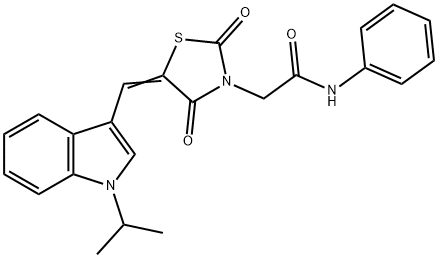 2-{5-[(1-isopropyl-1H-indol-3-yl)methylene]-2,4-dioxo-1,3-thiazolidin-3-yl}-N-phenylacetamide 구조식 이미지