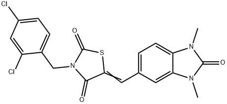 3-(2,4-dichlorobenzyl)-5-[(1,3-dimethyl-2-oxo-2,3-dihydro-1H-benzimidazol-5-yl)methylene]-1,3-thiazolidine-2,4-dione 구조식 이미지