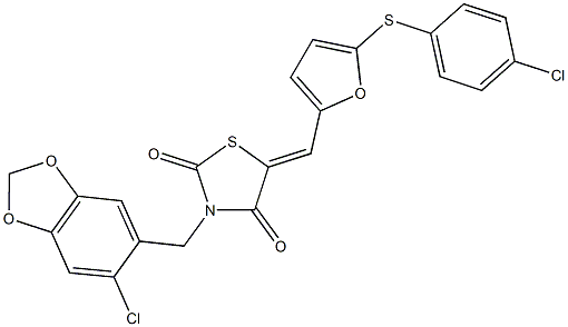 3-[(6-chloro-1,3-benzodioxol-5-yl)methyl]-5-({5-[(4-chlorophenyl)sulfanyl]-2-furyl}methylene)-1,3-thiazolidine-2,4-dione Structure