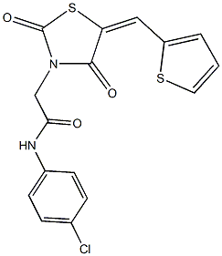 N-(4-chlorophenyl)-2-[2,4-dioxo-5-(2-thienylmethylene)-1,3-thiazolidin-3-yl]acetamide 구조식 이미지