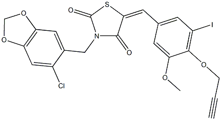 3-[(6-chloro-1,3-benzodioxol-5-yl)methyl]-5-[3-iodo-5-methoxy-4-(2-propynyloxy)benzylidene]-1,3-thiazolidine-2,4-dione Structure