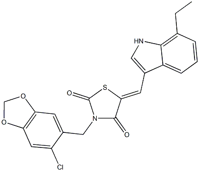 3-[(6-chloro-1,3-benzodioxol-5-yl)methyl]-5-[(7-ethyl-1H-indol-3-yl)methylene]-1,3-thiazolidine-2,4-dione Structure