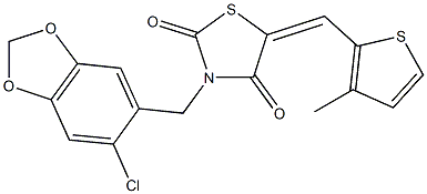 3-[(6-chloro-1,3-benzodioxol-5-yl)methyl]-5-[(3-methyl-2-thienyl)methylene]-1,3-thiazolidine-2,4-dione Structure