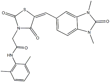 2-{5-[(1,3-dimethyl-2-oxo-2,3-dihydro-1H-benzimidazol-5-yl)methylene]-2,4-dioxo-1,3-thiazolidin-3-yl}-N-(2,6-dimethylphenyl)acetamide 구조식 이미지