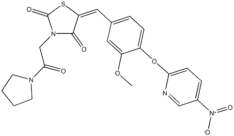 5-[4-({5-nitro-2-pyridinyl}oxy)-3-methoxybenzylidene]-3-[2-oxo-2-(1-pyrrolidinyl)ethyl]-1,3-thiazolidine-2,4-dione 구조식 이미지